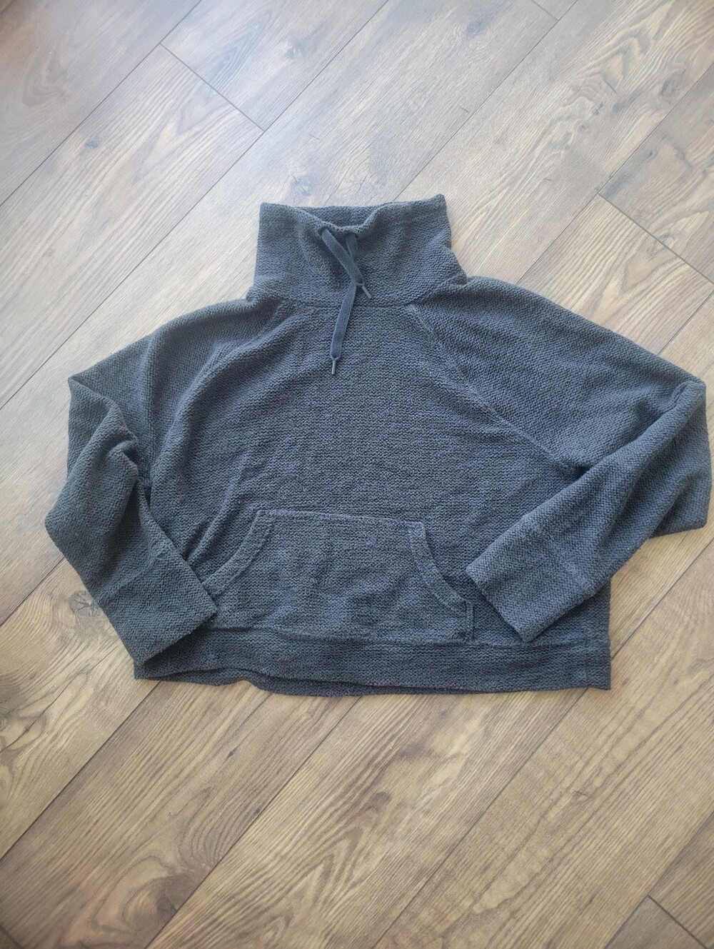 Aerie OFFLINE Womens Black Cowl Neck Sweatshirt XL Textured Knit Kangaroo Pocket